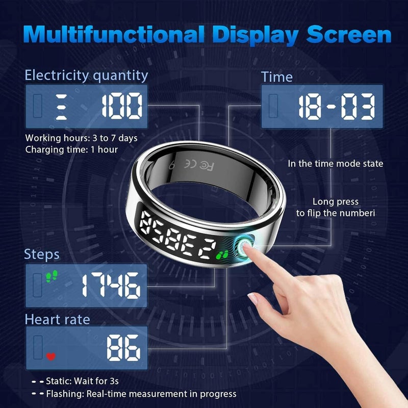 MagLoop Smart Ring Health Tracker for Men/Women,Fitness Ring Sleep Tracker,Fast Charging for Long-Lasting Use,for Pedometer Exercise,Monitor Sleep, Heart Rate, Stress,Waterproof(Silver2,13) - Image 4